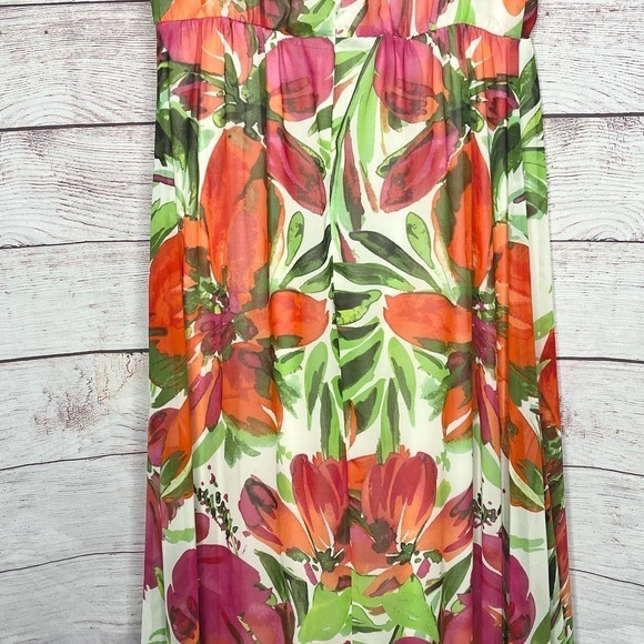 Eliza J Tropical Hawaiian Floral Maxi Chiffon Dress Size 6 - Picture 8 of 11
